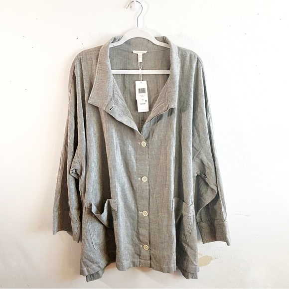 Eileen Fisher Jacket Black & White Stripe Ticking Stripe Jacket Sz 3X NWT Button - Picture 3 of 13